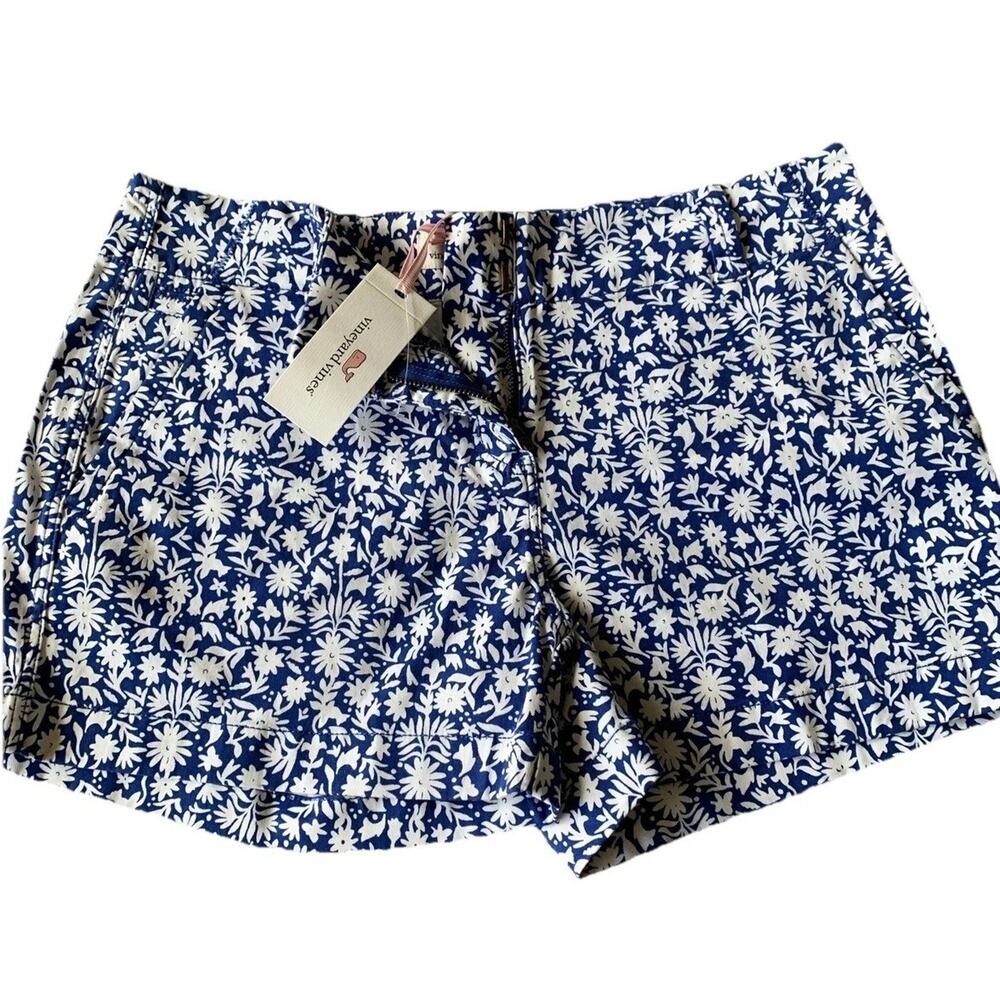 Vineyard Vines Floral Shorts Womens 4 Blue White Stretch Chino Preppy NWT - Picture 11 of 15